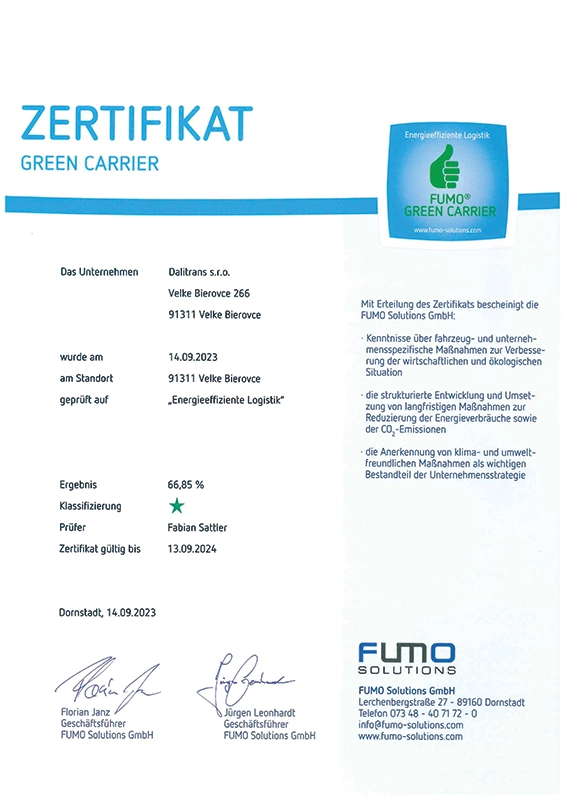 certifikát green carrier